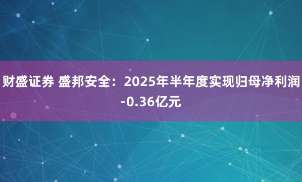 财盛证券 盛邦安全：2025年半年度实现归母净利润-0.36亿元